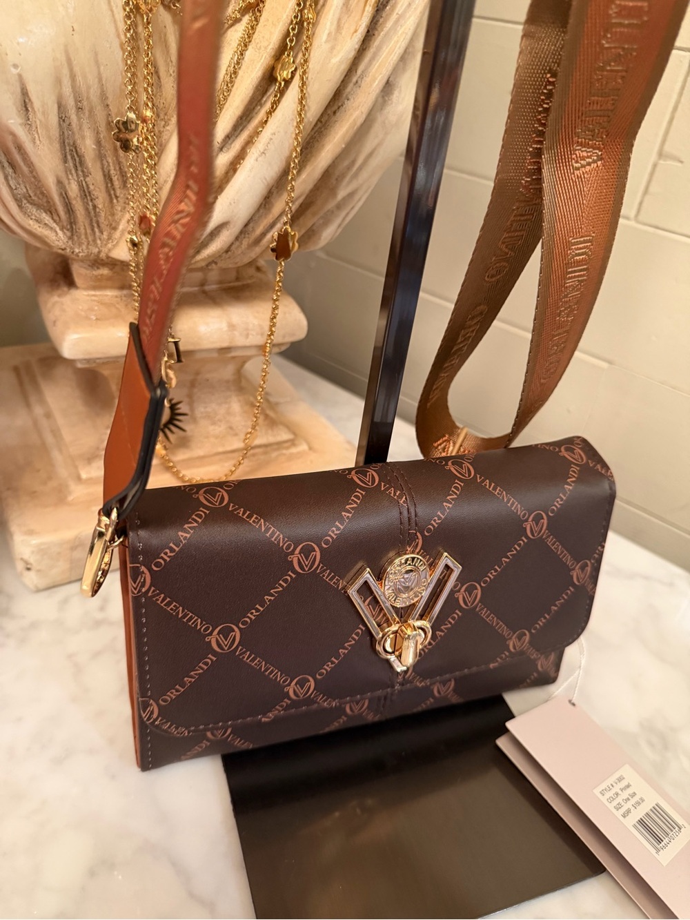 Valentino Orlandi Chocolate Brown Logo Crossbody Bag with Gold Hardware NWT - Picture 6 of 14